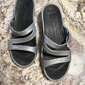 CROCS Metallic Gray Slide Sandals